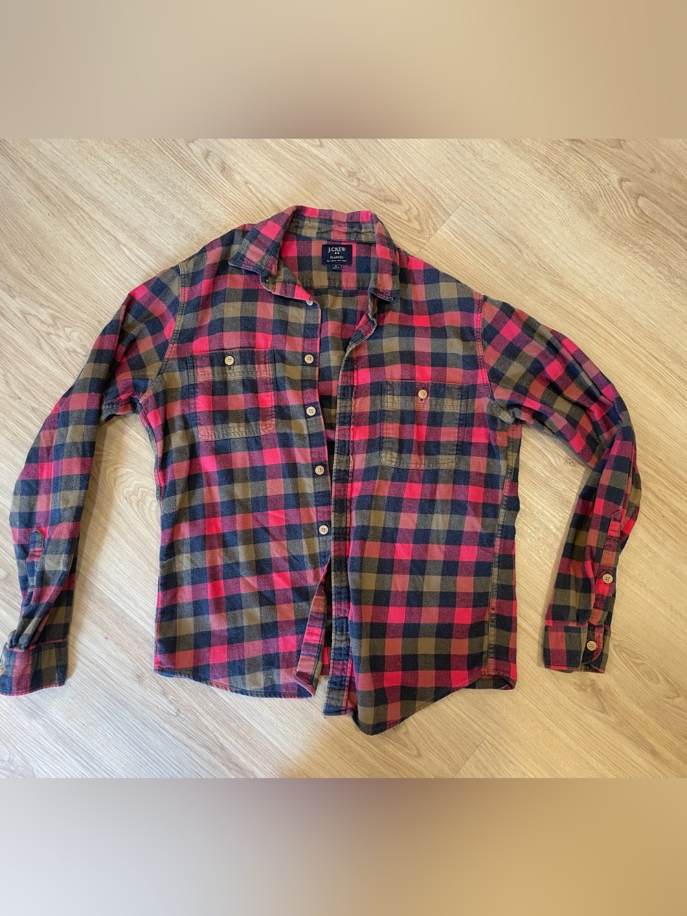J. Crew Men’s Red and Olive Plaid Button-Down Shirt